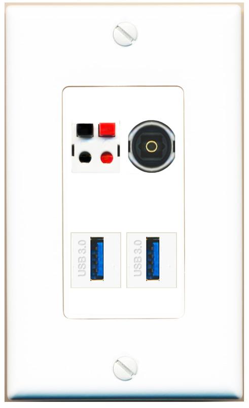 RiteAV SPEAKER TOSLINK 2 USB-3 Wall Plate [White]