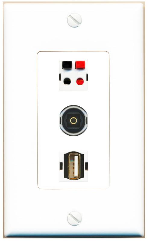 SPEAKER TOSLINK USB2 Wall Plate [White]