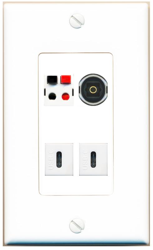 RiteAV SPEAKER TOSLINK 2 USBC Wall Plate [White]