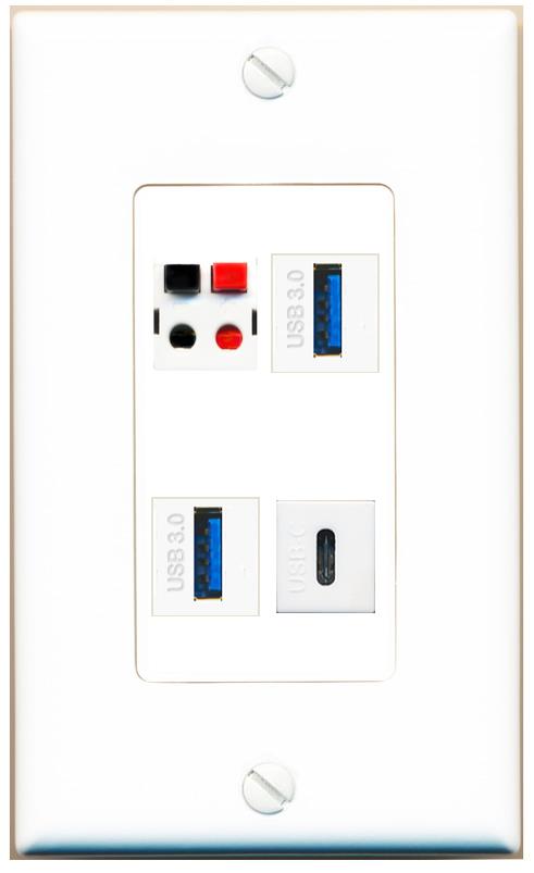 RiteAV SPEAKER 2 USB-3 USBC Wall Plate [White]