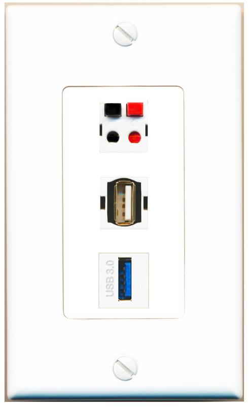 SPEAKER USB-3 USB2 Wall Plate [White]