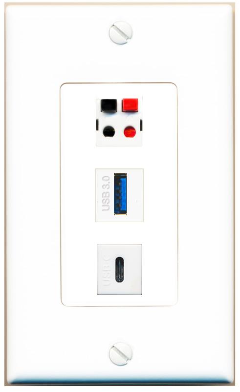 SPEAKER USB-3 USBC Wall Plate [White]