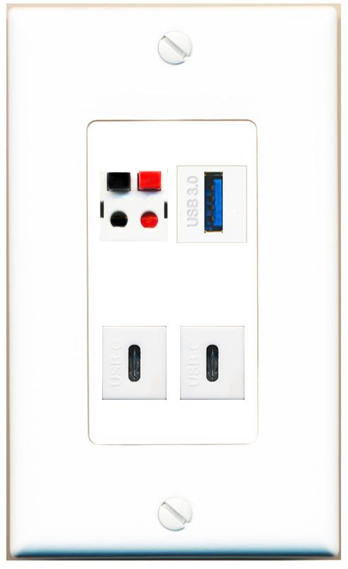 RiteAV SPEAKER USB-3 2 USBC Wall Plate [White]