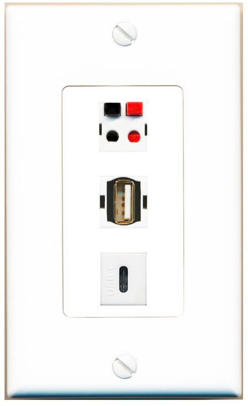 SPEAKER USB2 USBC Wall Plate [White]