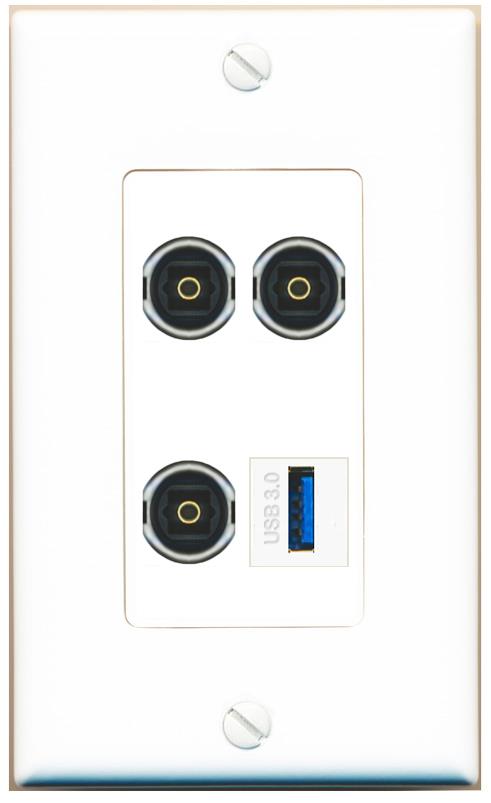 RiteAV 3 TOSLINK USB-3 Wall Plate [White]