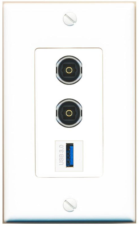 2 TOSLINK USB-3 Wall Plate [White]