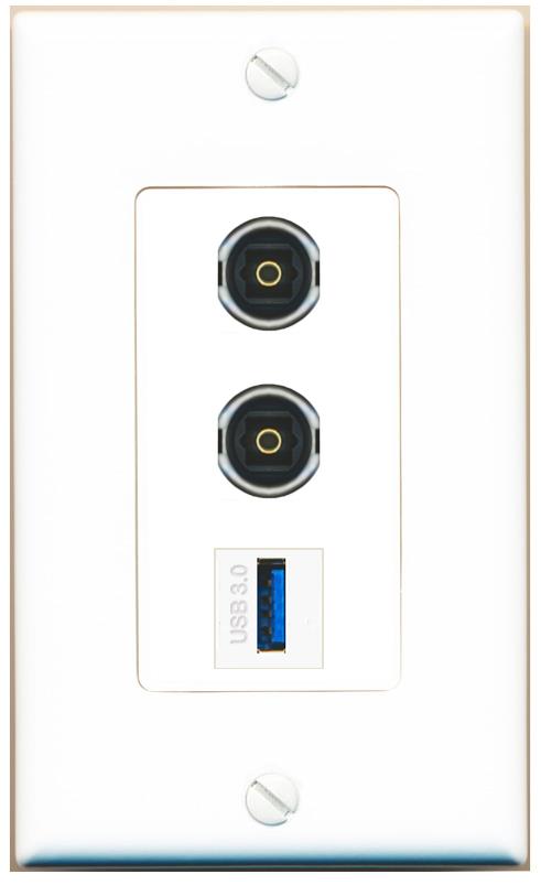 2 TOSLINK USB-3 Wall Plate [White]