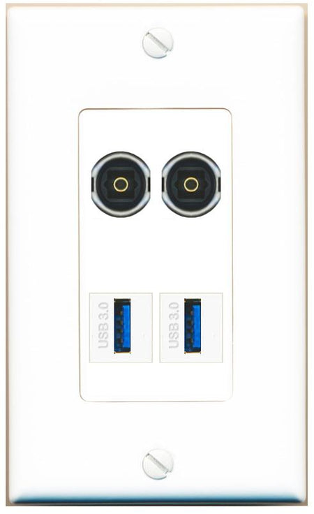 RiteAV 2 TOSLINK 2 USB-3 Wall Plate [White]