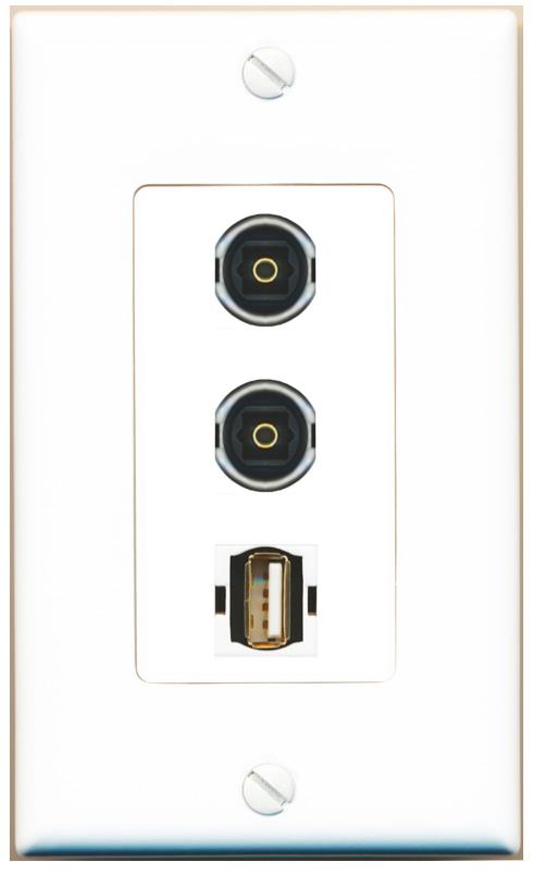 2 TOSLINK USB2 Wall Plate [White]