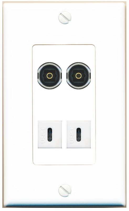 RiteAV 2 TOSLINK 2 USBC Wall Plate [White]