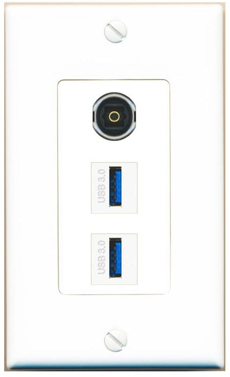 TOSLINK 2 USB-3 Wall Plate [White]