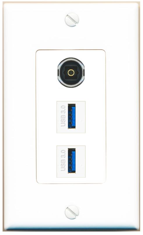 TOSLINK 2 USB-3 Wall Plate [White]