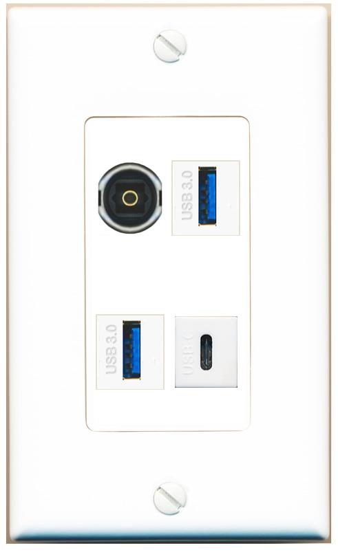 RiteAV TOSLINK 2 USB-3 USBC Wall Plate [White]