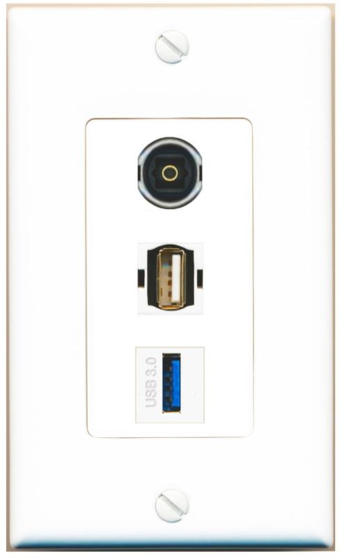 TOSLINK USB-3 USB2 Wall Plate [White]