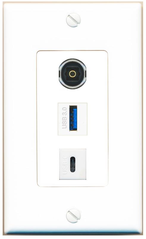 TOSLINK USB-3 USBC Wall Plate [White]
