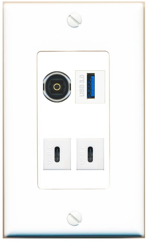 RiteAV TOSLINK USB-3 2 USBC Wall Plate [White]