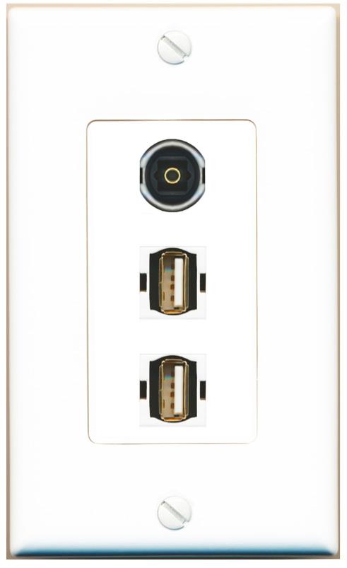 TOSLINK 2 USB2 Wall Plate [White]