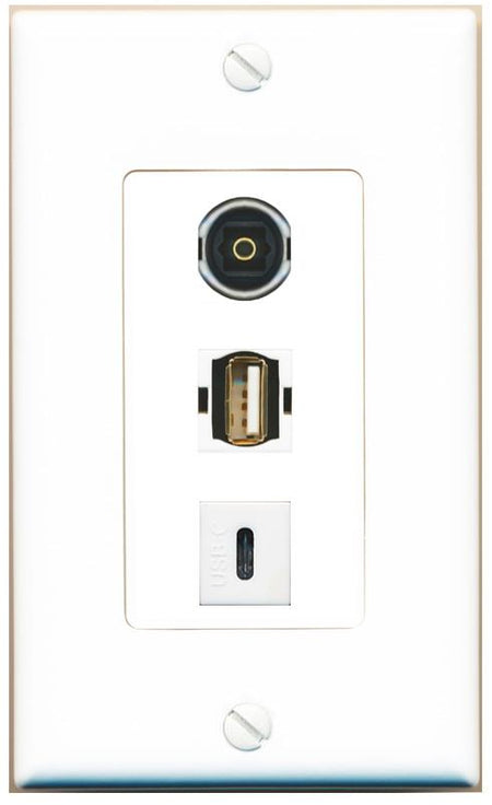 TOSLINK USB2 USBC Wall Plate [White]