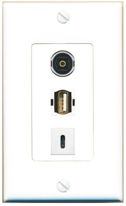 TOSLINK USB2 USBC Wall Plate [White]