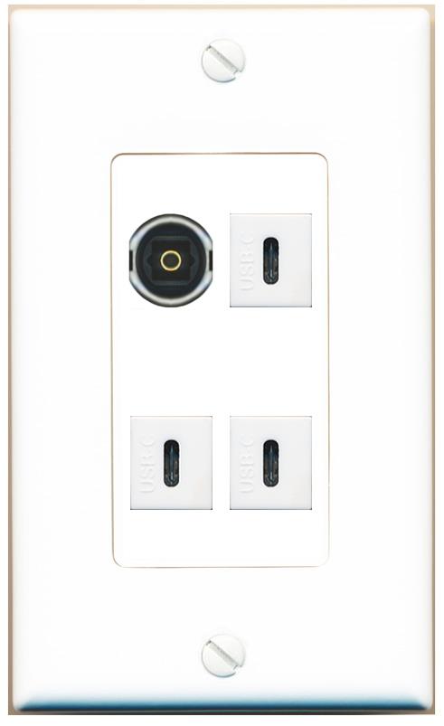 RiteAV TOSLINK 3 USBC Wall Plate [White]
