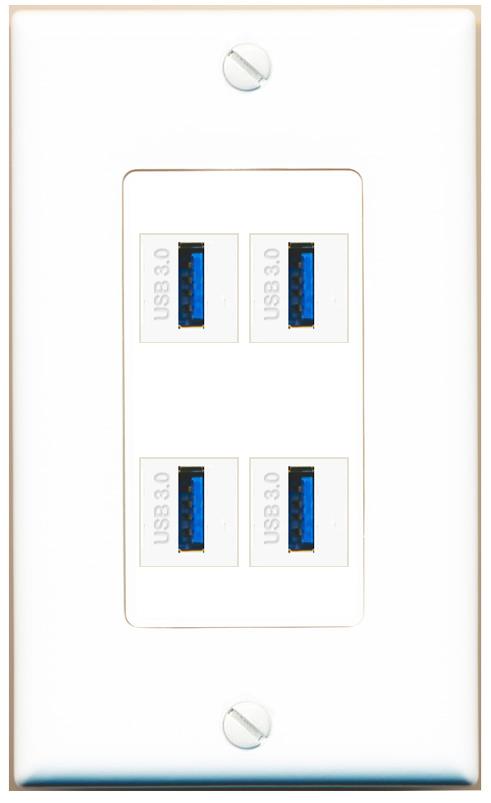 RiteAV 4 USB-3 Wall Plate [White]