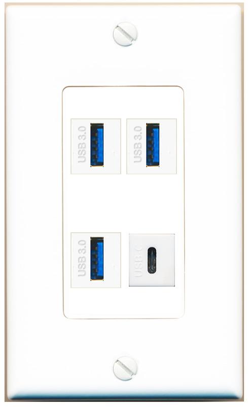 RiteAV 3 USB-3 USBC Wall Plate [White]