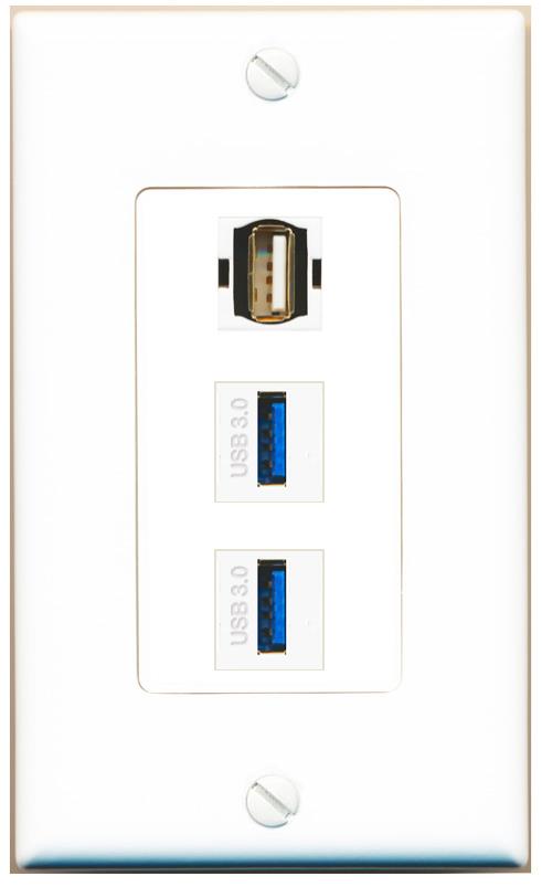 2 USB-3 USB2 Wall Plate [White]
