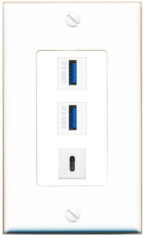 2 USB-3 USBC Wall Plate [White]
