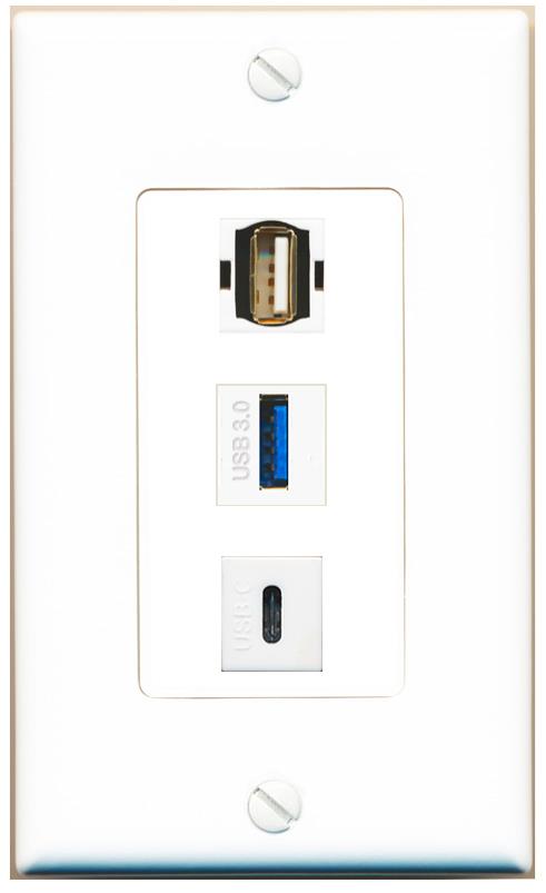USB-3 USB2 USBC Wall Plate [White]