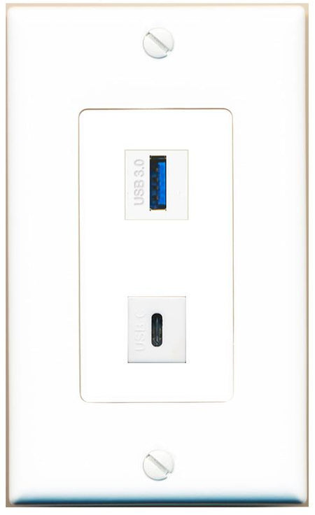 USB-3 USBC Wall Plate [White]