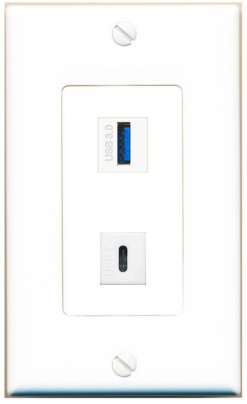 USB-3 USBC Wall Plate [White]