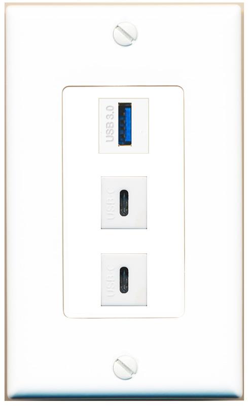 USB-3 2 USBC Wall Plate [White]