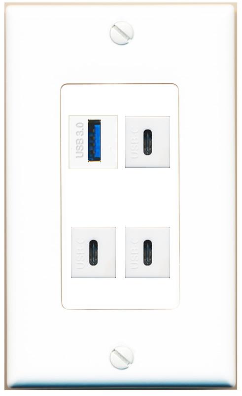 RiteAV USB-3 3 USBC Wall Plate [White]