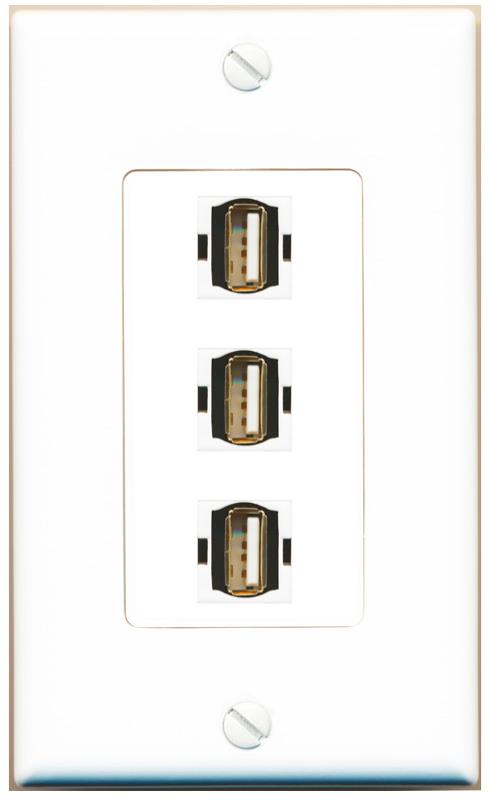 3 USB2 Wall Plate [White]