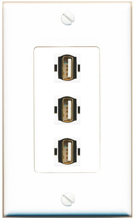 3 USB2 Wall Plate [White]
