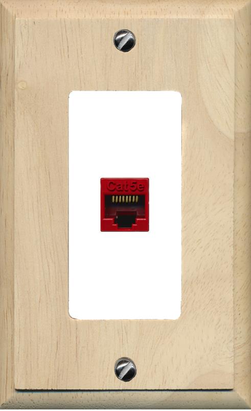 RiteAV -CAT5E-RED Wall Plate [Wood/White]