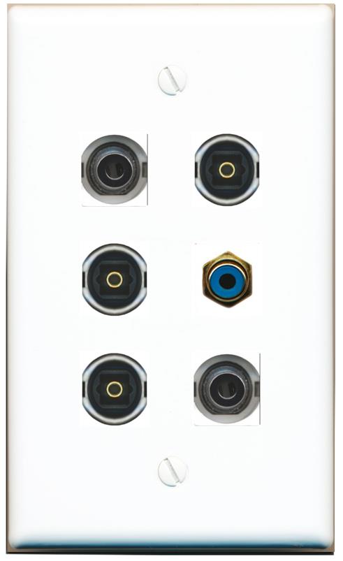  2 3.5mm RCA-BLUE 3 TOSLINK Flat/Solid Wall Plate [White]