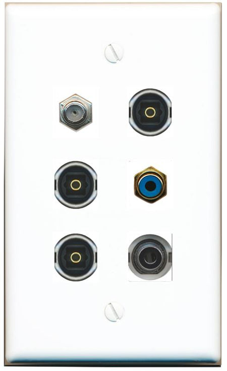  3.5mm COAX RCA-BLUE 3 TOSLINK Flat/Solid Wall Plate [White]