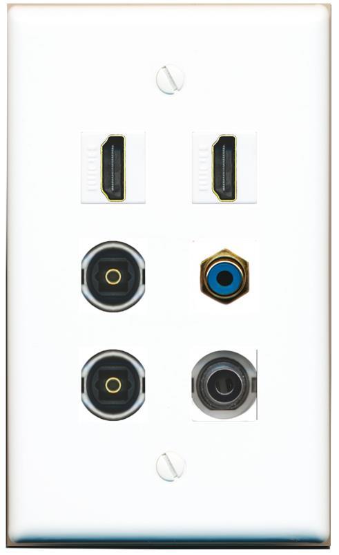  3.5mm 2 HDMI RCA-BLUE 2 TOSLINK Flat/Solid Wall Plate [White]