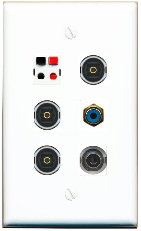  3.5mm RCA-BLUE SPEAKER 3 TOSLINK Flat/Solid Wall Plate [White]