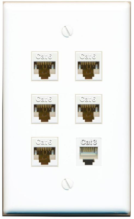  5 CAT6 PHONE Flat/Solid Wall Plate [White]