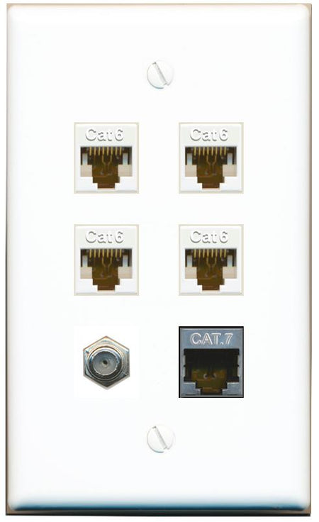 4 CAT6 CAT7 COAX Flat/Solid Wall Plate [White]