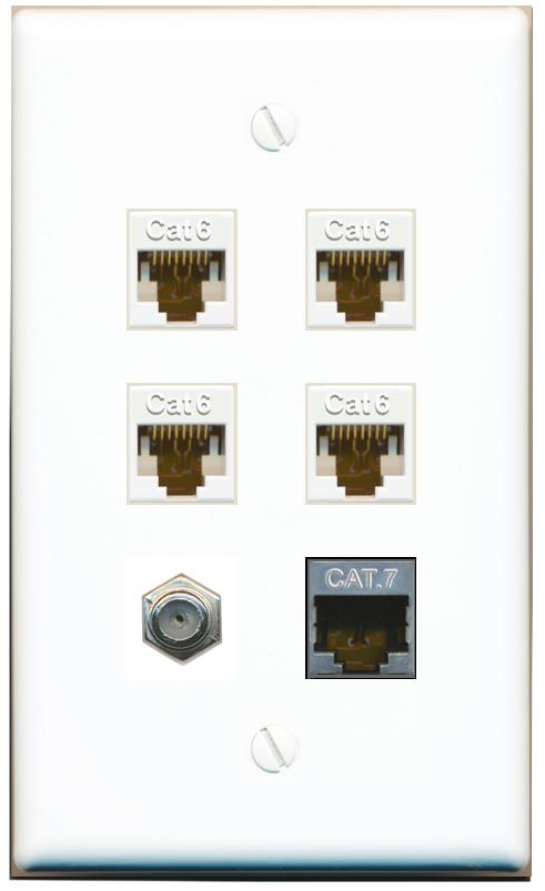 4 CAT6 CAT7 COAX Flat/Solid Wall Plate [White]