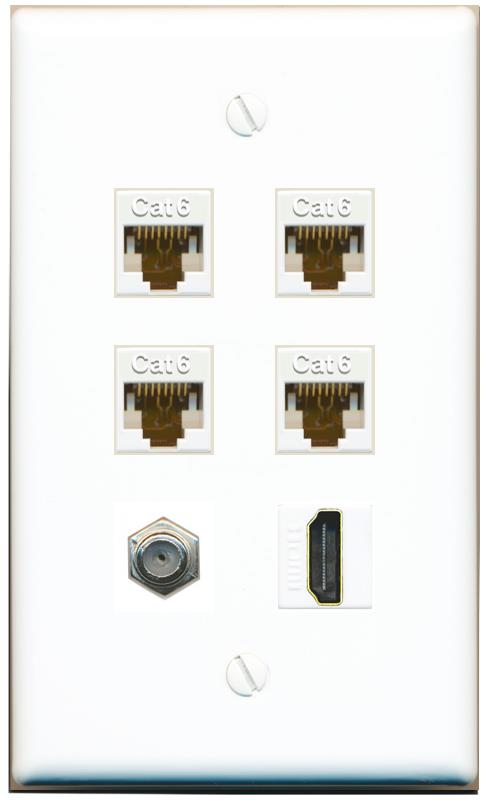  4 CAT6 COAX HDMI Flat/Solid Wall Plate [White]