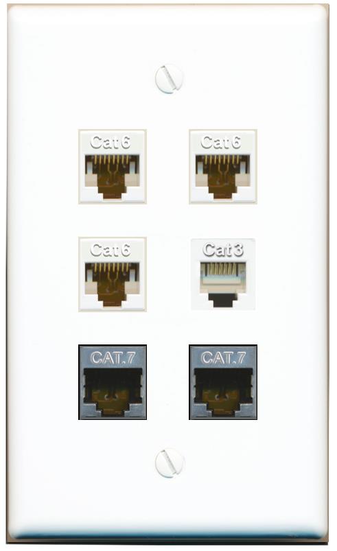  3 CAT6 2 CAT7 PHONE Flat/Solid Wall Plate [White]