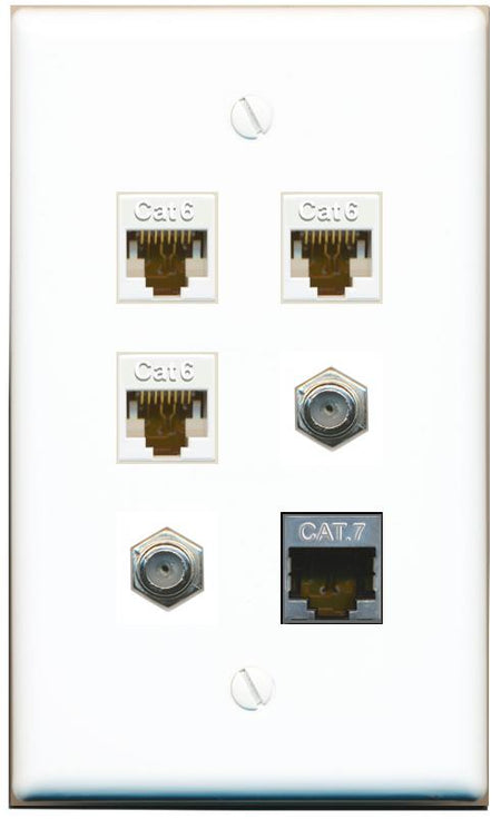  3 CAT6 CAT7 2 COAX Flat/Solid Wall Plate [White]
