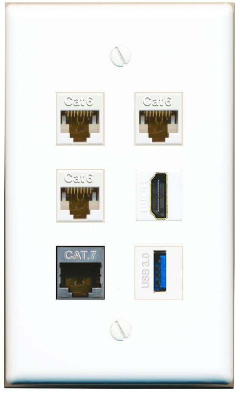  3 CAT6 CAT7 HDMI USB-3 Flat/Solid Wall Plate [White]