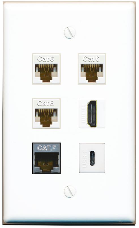  3 CAT6 CAT7 HDMI USBC Flat/Solid Wall Plate [White]