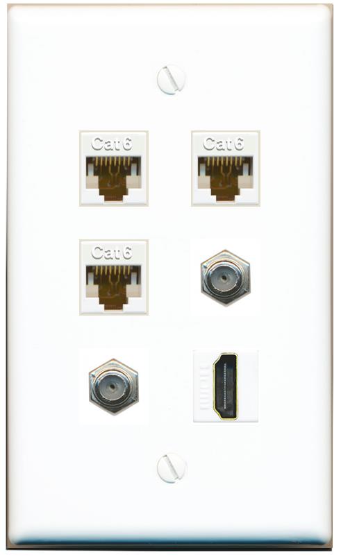  3 CAT6 2 COAX HDMI Flat/Solid Wall Plate [White]