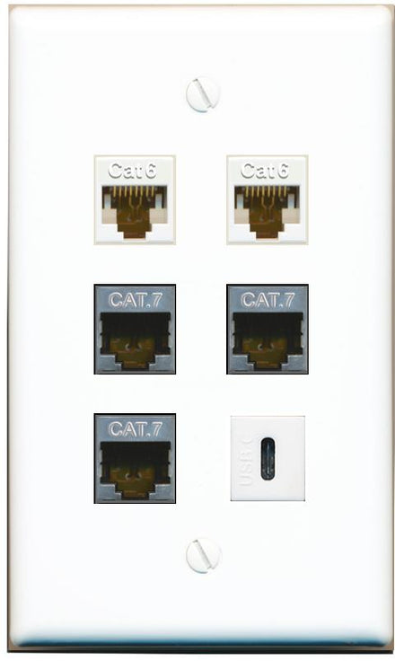  2 CAT6 3 CAT7 USBC Flat/Solid Wall Plate [White]
